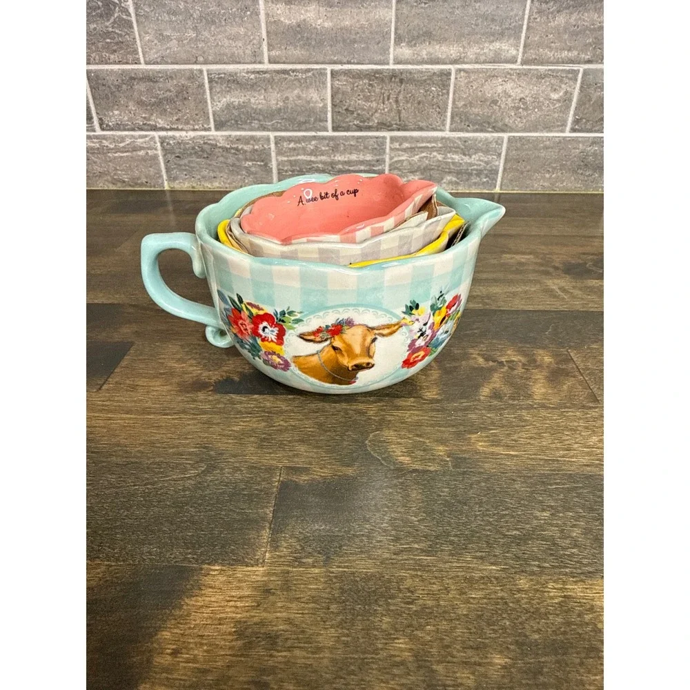 Pioneer Woman Stoneware Nesting Measuring Cup Set 4 Piece Floral‎ Farmhouse NWOT
